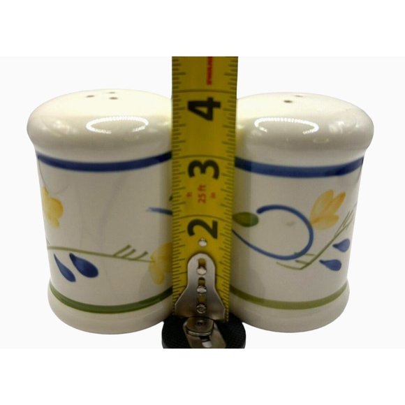 Vintage Ceramic Salt and Pepper Shakers White Glass Floral Blue Orange Green 4" - Picture 7 of 9